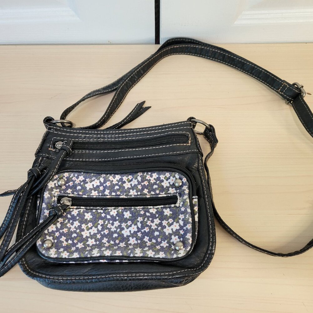 ARIZONA JEAN CO. Faux Leather Floral Canvas Front Small Crossbody Pocket Bag EUC